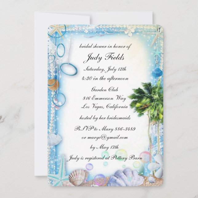 Tropical Beach Seashell Wedding Bridal Shower Card (Front)