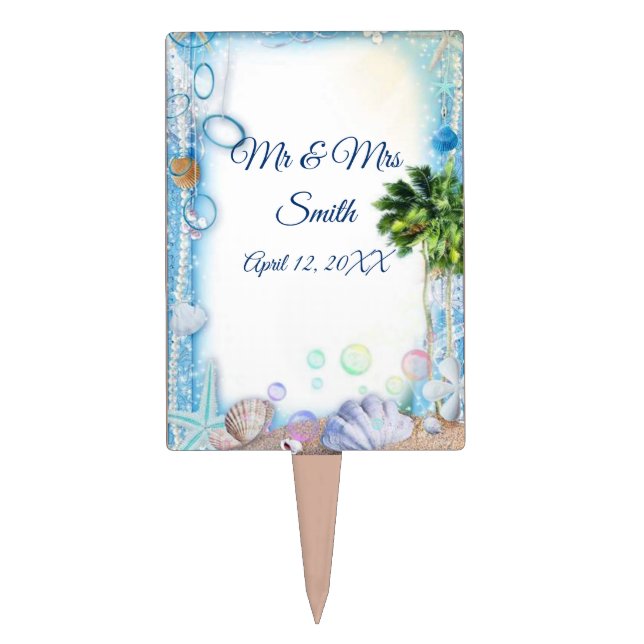 Tropical Beach Seashell Wedding Cake Topper (Front)
