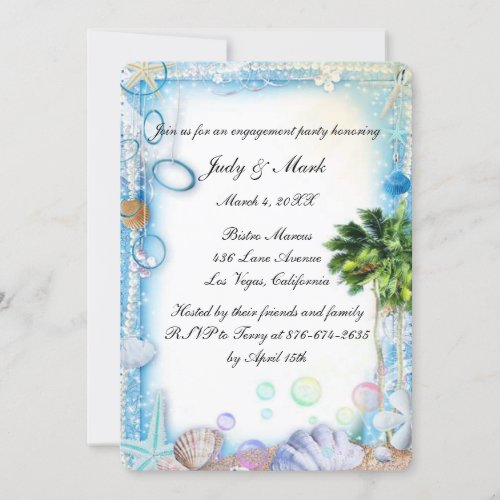 Tropical Beach Seashell Wedding Engagement Party Invitation