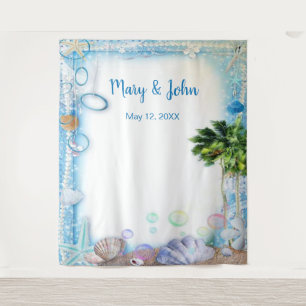 Tropical Beach Seashell Wedding Photo Backdrop