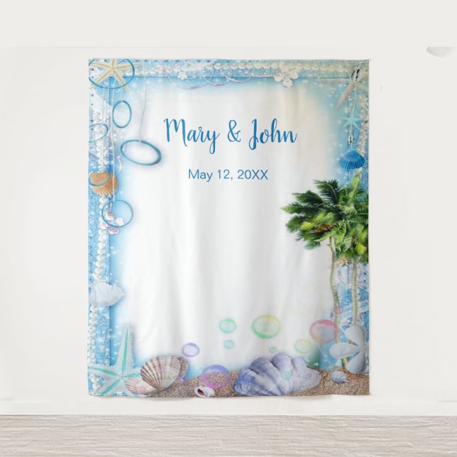Tropical Beach Seashell Wedding Photo Backdrop (Front)
