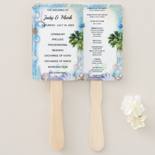 Tropical Beach Seashell Wedding Program Fans