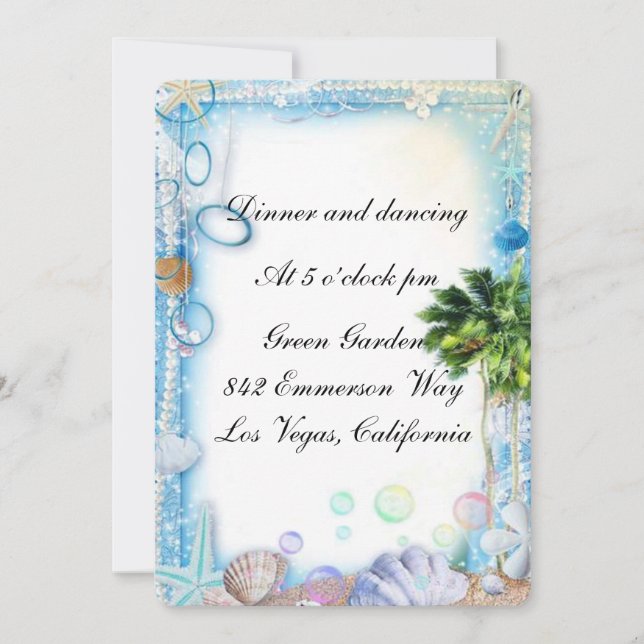 Tropical Beach Seashell Wedding Reception Card (Front)