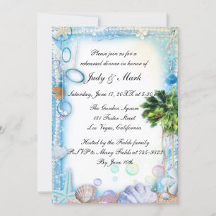 Tropical Beach Seashell Wedding Rehearsal Dinner Invitation