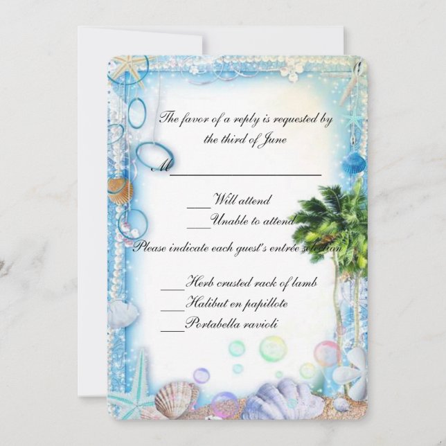 Tropical Beach Seashell Wedding Response Card (Front)