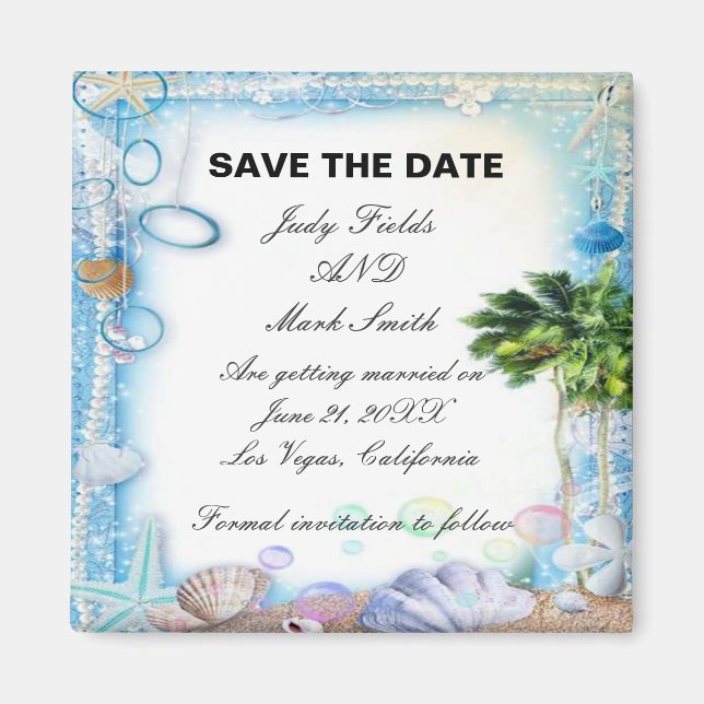 Tropical Beach Seashell Wedding Save The Date Magnet (Front)