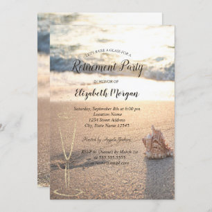 Tropical Beach Seashell Wine Glass Retirement Invitation