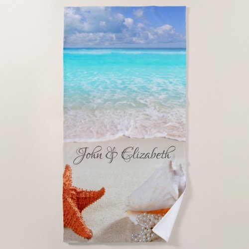Tropical Beach Seashells Beach Towel