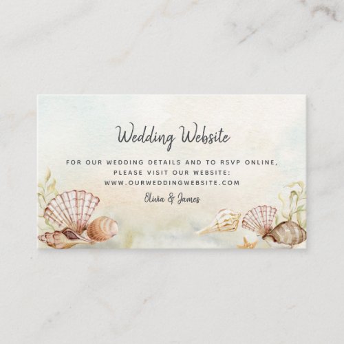Tropical Beach Seashells Coastal Wedding Website Enclosure Card