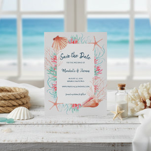Tropical Beach Seashells & Coral Wedding Save The Date