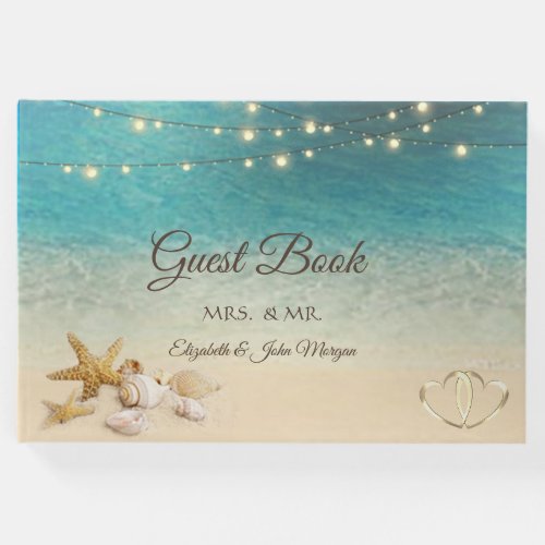 Tropical Beach Seashells  Hearts  Wedding Guest Book