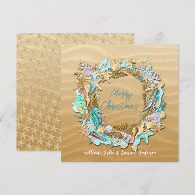 Tropical Beach Seashells Starfish Sand Dollar  Holiday Card (Front/Back)