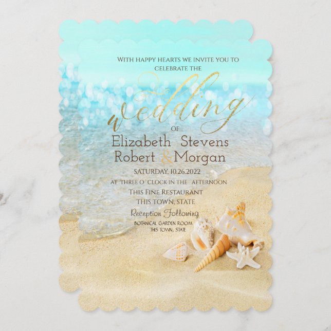 Tropical Beach,Seashells Wedding Invitation (Front/Back)