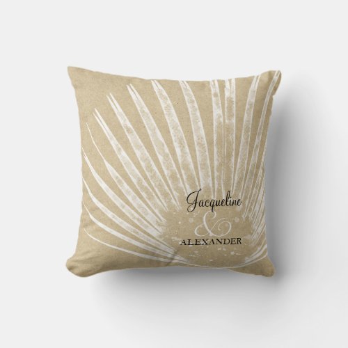 Tropical Beach Seaside Jungle Palm Foliage Wedding Throw Pillow