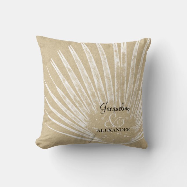 Tropical Beach Seaside Jungle Palm Foliage Wedding Throw Pillow (Front)