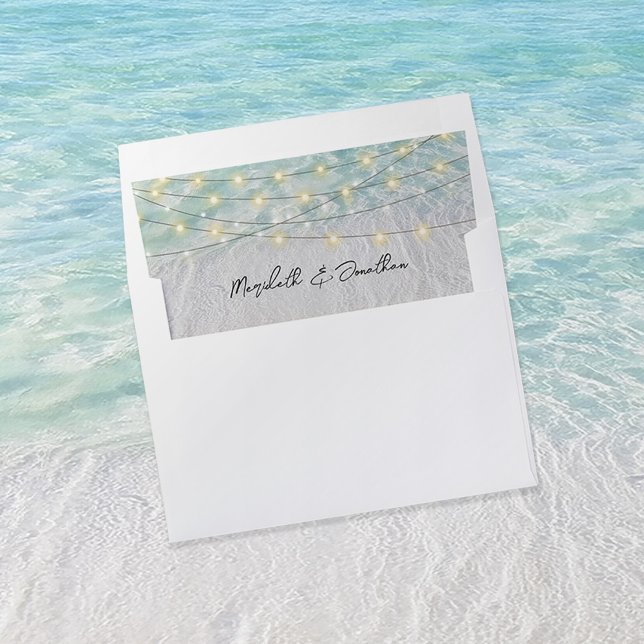 Tropical Beach Seaside String Lights Names Wedding Envelope Liner (Creator Uploaded)