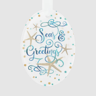 Tropical Beach SEAsons Greetings Optional Photo Ornament