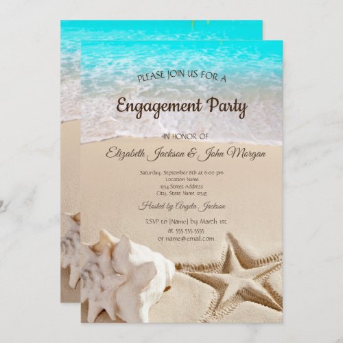 Tropical BeachSeastarSeashell Engagement Invitation