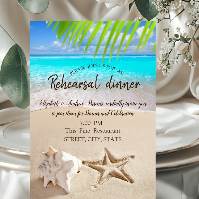 Tropical Beach,Seastar,Seashell Rehearsal Dinner Invitation (Creator Uploaded)