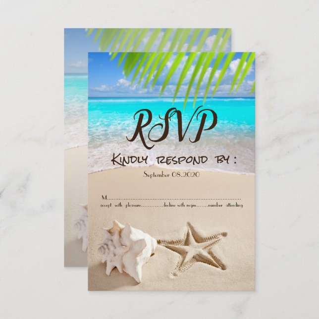 Tropical Beach,Seastar,Seashell RSVP Invitation (Front/Back)