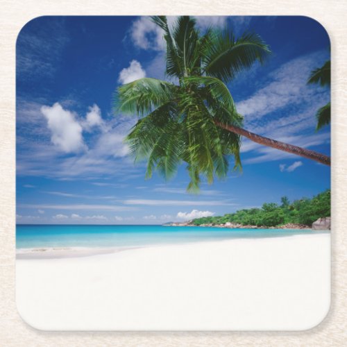 Tropical Beach  Seychelles Square Paper Coaster