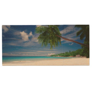 Tropical Beach Seychelles Wood USB Flash Drive