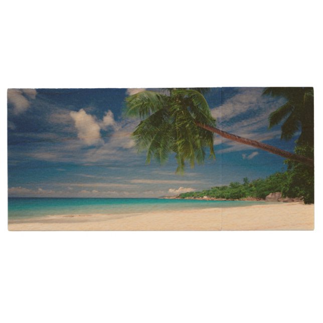 Tropical Beach | Seychelles Wood USB Flash Drive (Front)