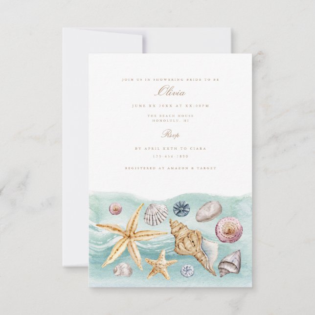 Tropical Beach Shell Bridal Shower Invitation (Back)