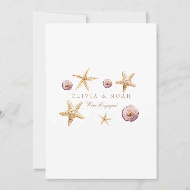 Tropical Beach Shell Engagement Announcement Card (Front)