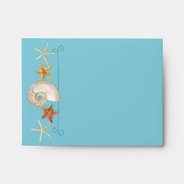 Tropical Beach Shells Starfish Nautilus Summer Envelope (Front)