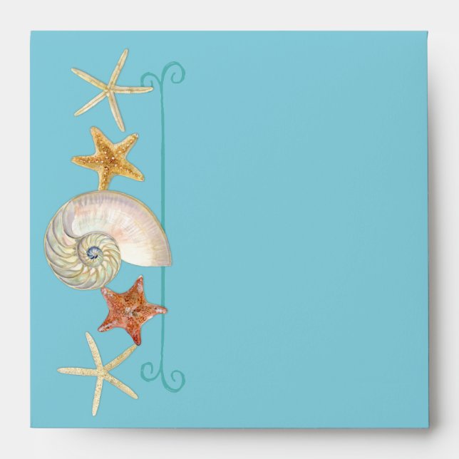 Tropical Beach Shells Starfish Nautilus Summer Envelope (Front)