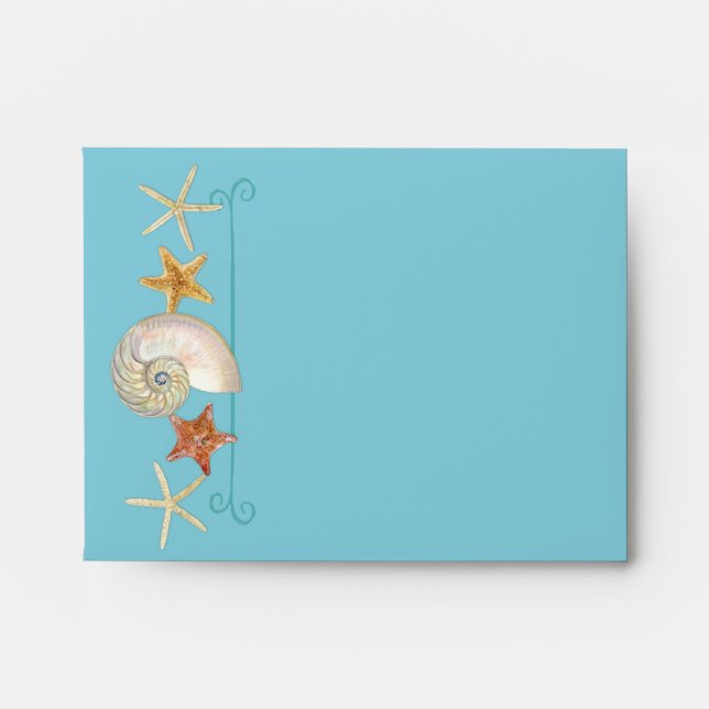 Tropical Beach Shells Starfish Nautilus Summer Envelope (Front)