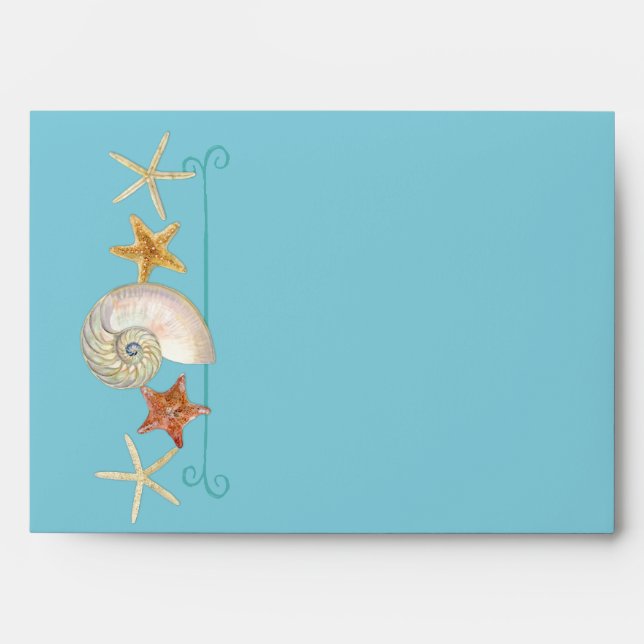 Tropical Beach Shells Starfish Nautilus Summer Envelope (Front)