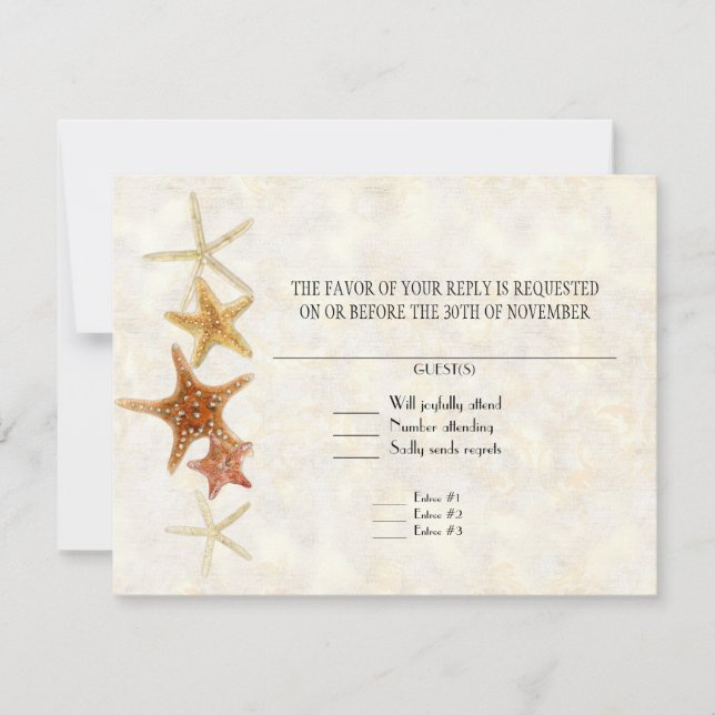 Tropical Beach Shells Starfish Nautilus Summer RSVP Card (Front)