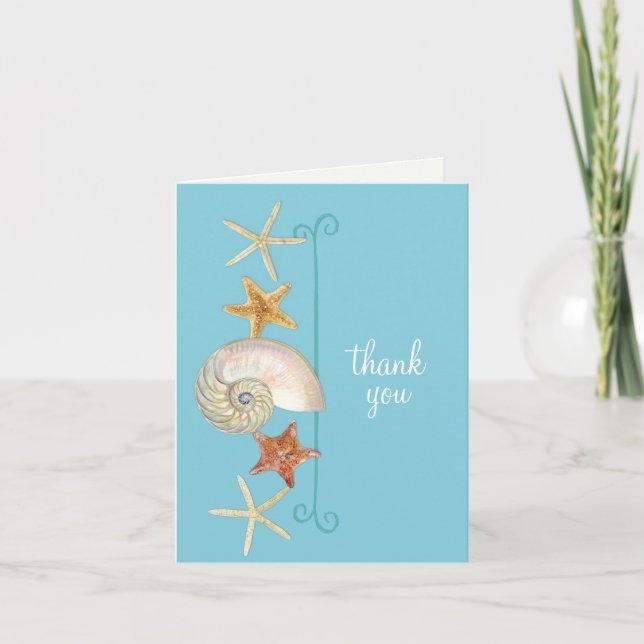 Tropical Beach Shells Starfish Nautilus Summer Thank You Card (Front)