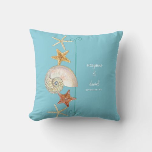 Tropical Beach Shells Starfish Nautilus Summer Throw Pillow