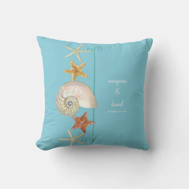Tropical Beach Shells Starfish Nautilus Summer Throw Pillow | Zazzle