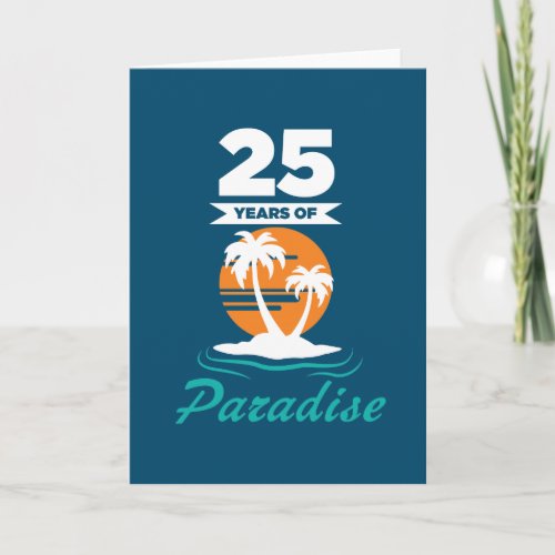 Tropical Beach Silver 25th Wedding Anniversary Card