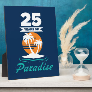Tropical Beach Silver 25th Wedding Anniversary Plaque