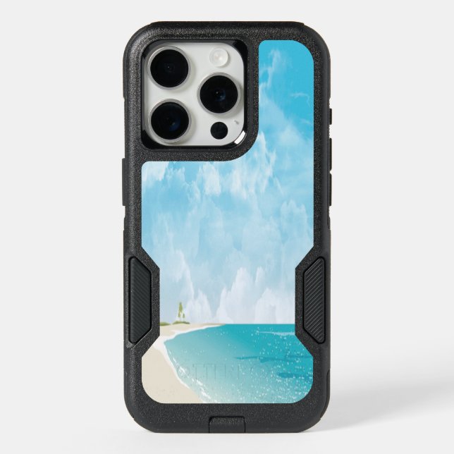 Tropical Beach Sky Rugged iPhone 15 Pro Case (Back)