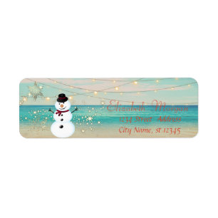 Tropical,Beach,Snowman, Lights, Snowflakes Label