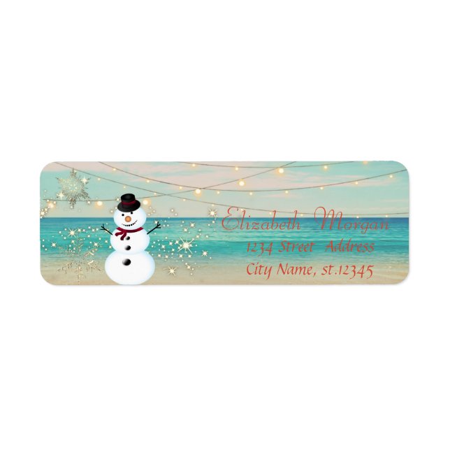 Tropical,Beach,Snowman, Lights, Snowflakes Label (Front)