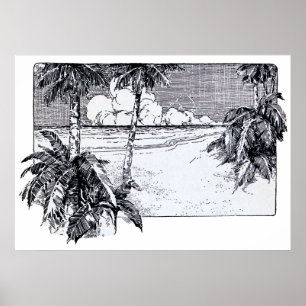 Tropical Beach South Wind Vintage Art Poster