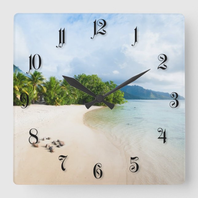 Tropical beach square wall clock (Front)