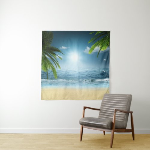 Tropical Beach Square Wall Tapestry