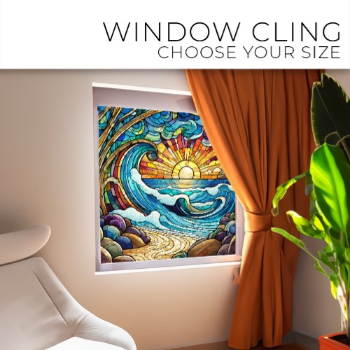 Tropical Beach Stained glass art Window Cling