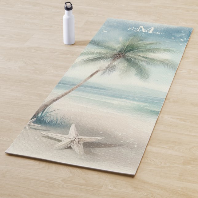 Tropical Beach Star Palm Tree Zen Name Monogram Yoga Mat (In Situ)