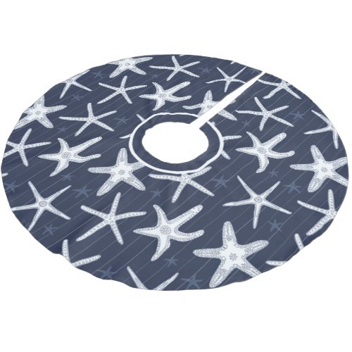 Tropical Beach Starfish Blue and White Patterned Brushed Polyester Tree Skirt