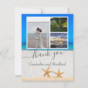 Tropical Beach Starfish in Sand Wedding Thank You Card