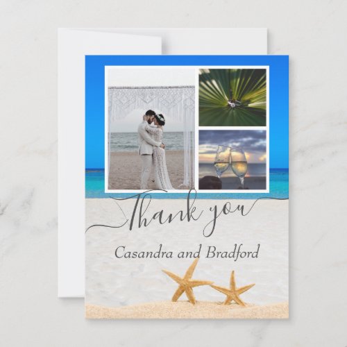 Tropical Beach Starfish in Sand Wedding  Thank You Card